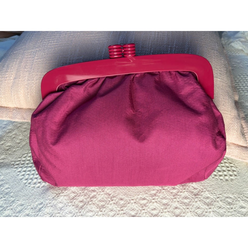 ⁠Vtg Vanessa Italy Magenta Pink Clutch Bag Resin Frame Kiss Lock MidCentury Mod⁠